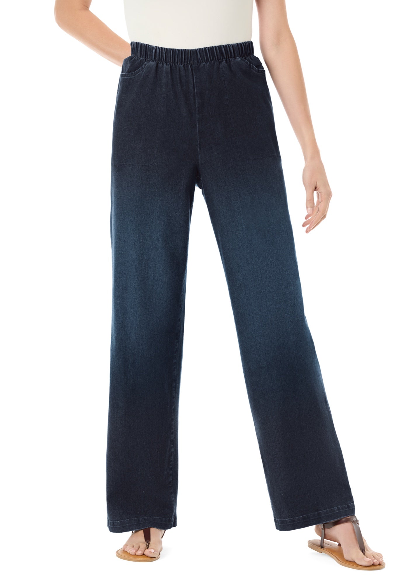 Fineline Stretch Denim Wide-Leg Pull-On Jeans image number 0