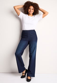 Fineline Stretch Denim Wide-Leg Pull-On Jeans