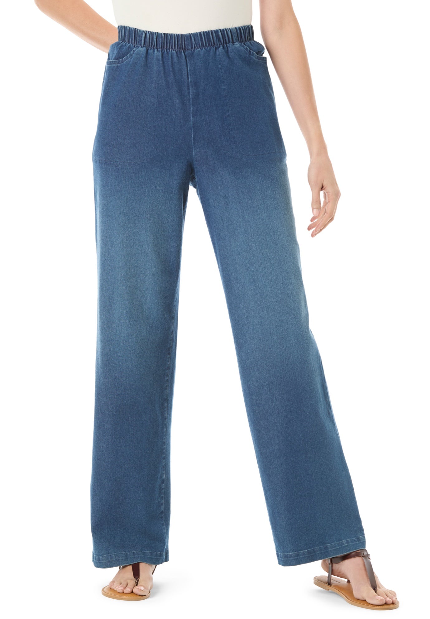 Fineline Stretch Denim Wide-Leg Pull-On Jeans image number 0