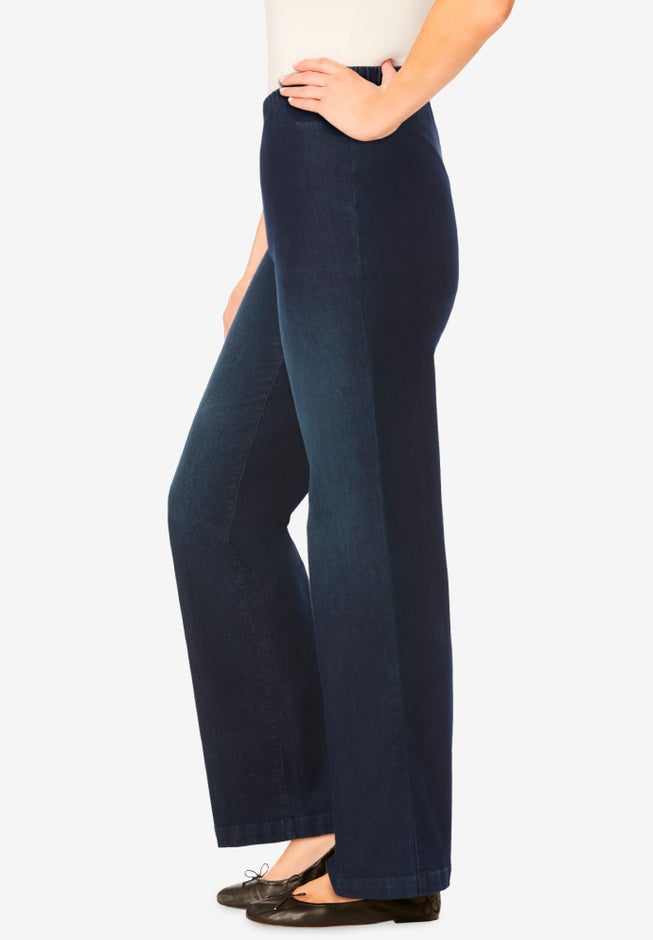 Fineline Stretch Denim Wide-Leg Pull-On Jeans image number 2