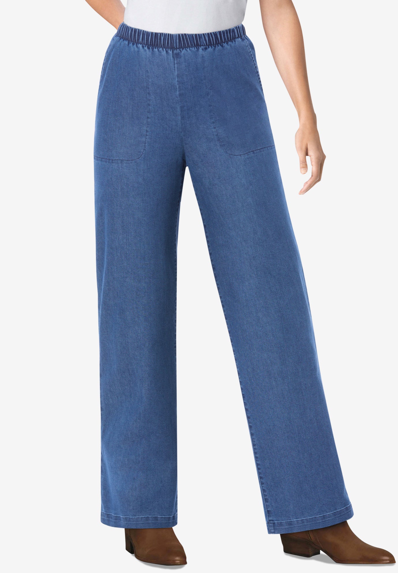 Fineline Stretch Denim Wide-Leg Pull-On Jeans image number 0