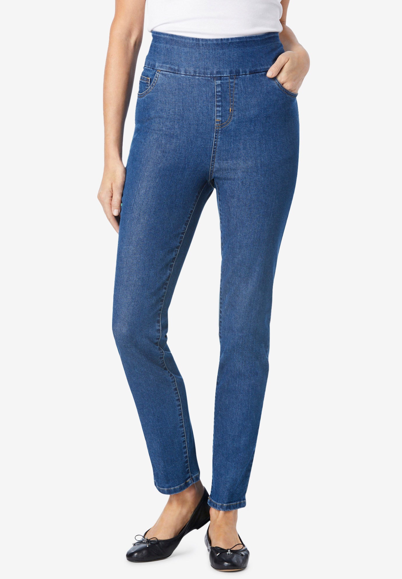 Flex-Fit Slim-Leg Pull-On Gap-Free Stretch-Denim Jeans image number 0