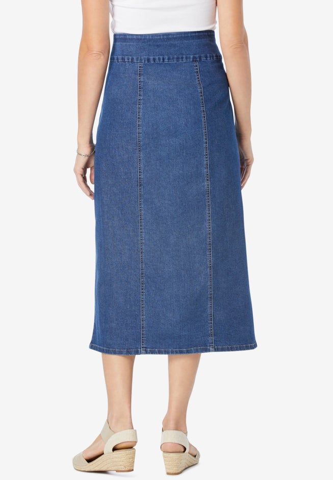 Pull-On Flex-Fit Elastic-Waist Stretch Denim Skirt image number 1