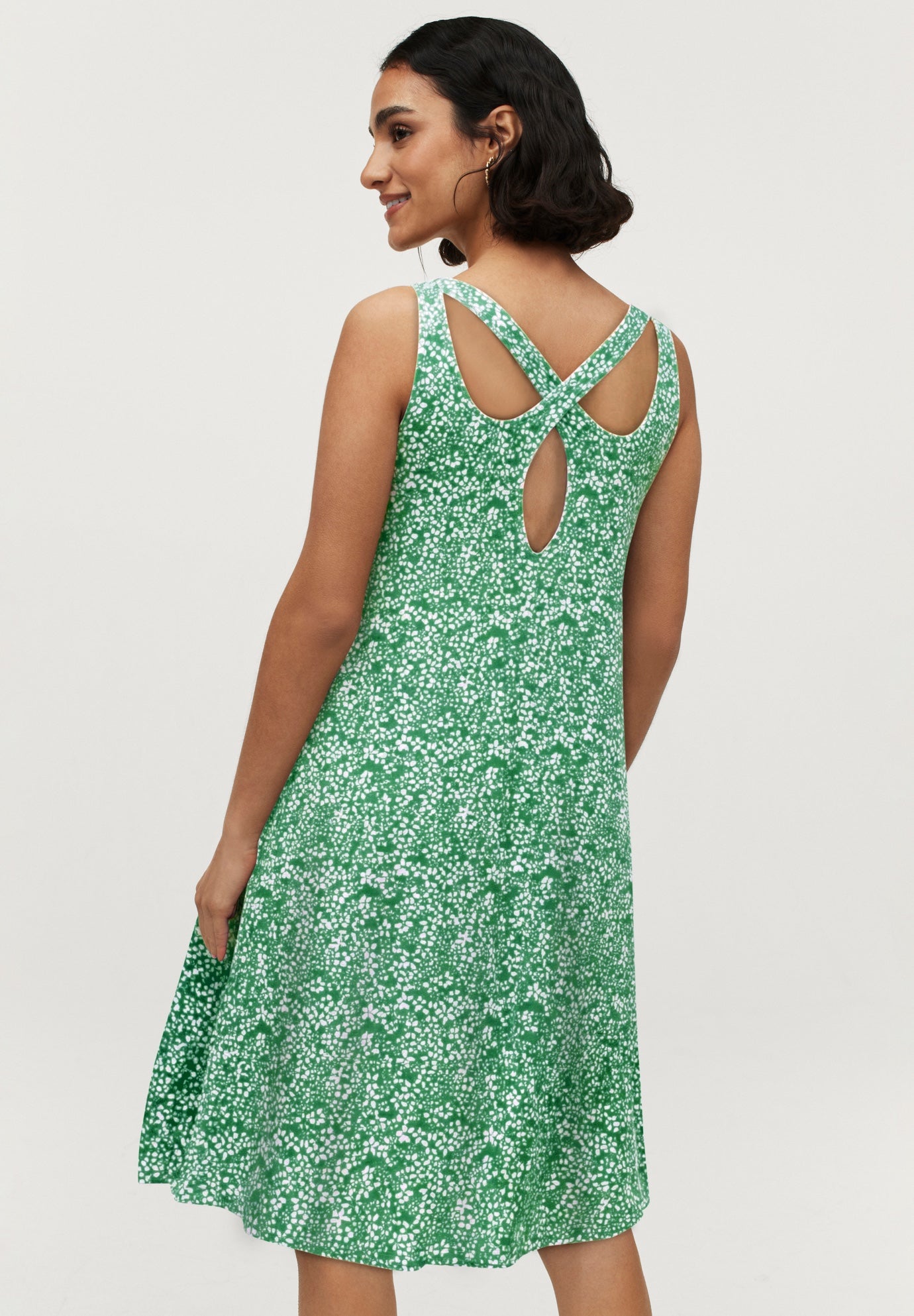 Stretch Knit Tank Crossover Back A Line Dress image number 1