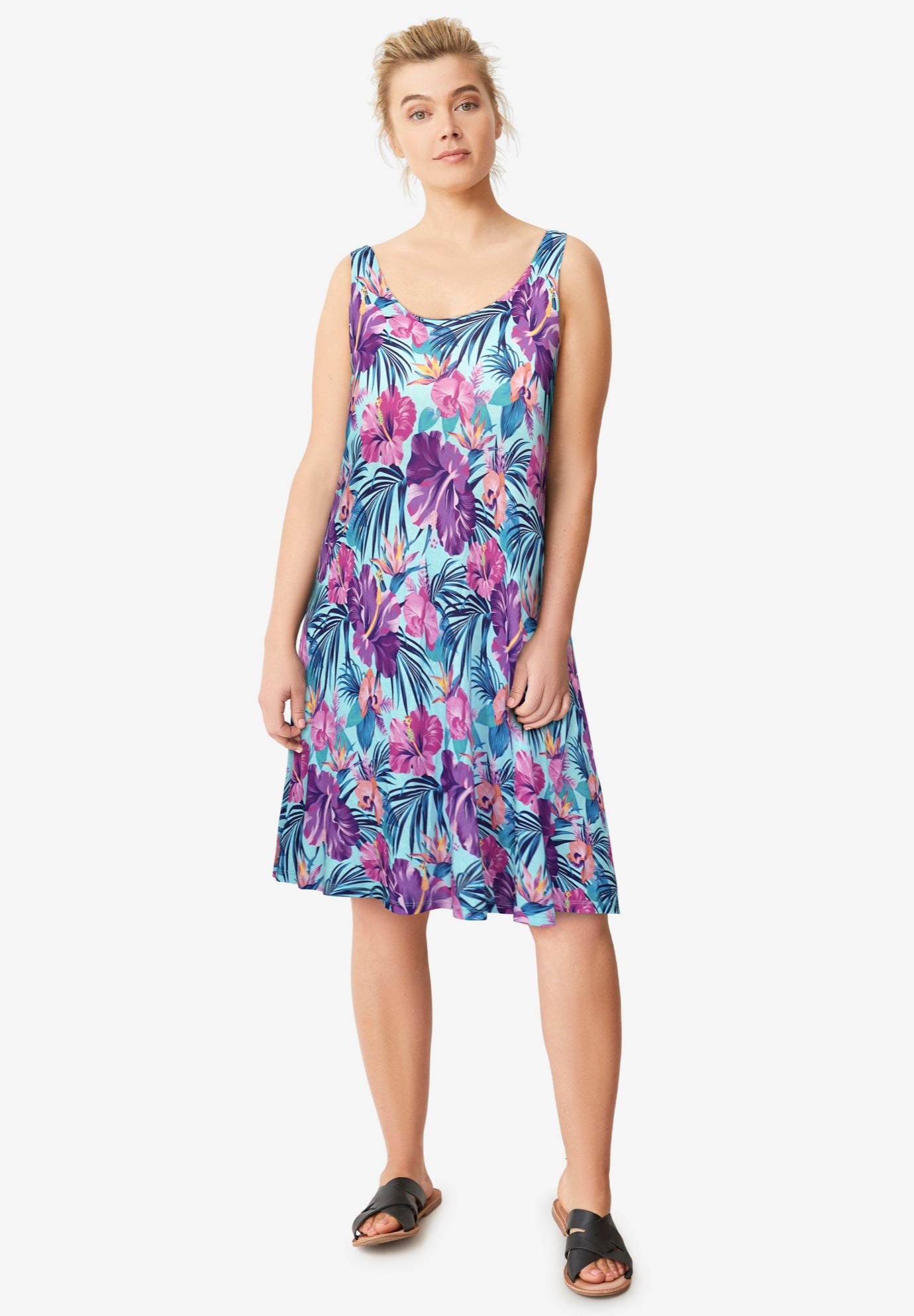 Stretch Knit Tank Crossover Back A Line Dress image number 0