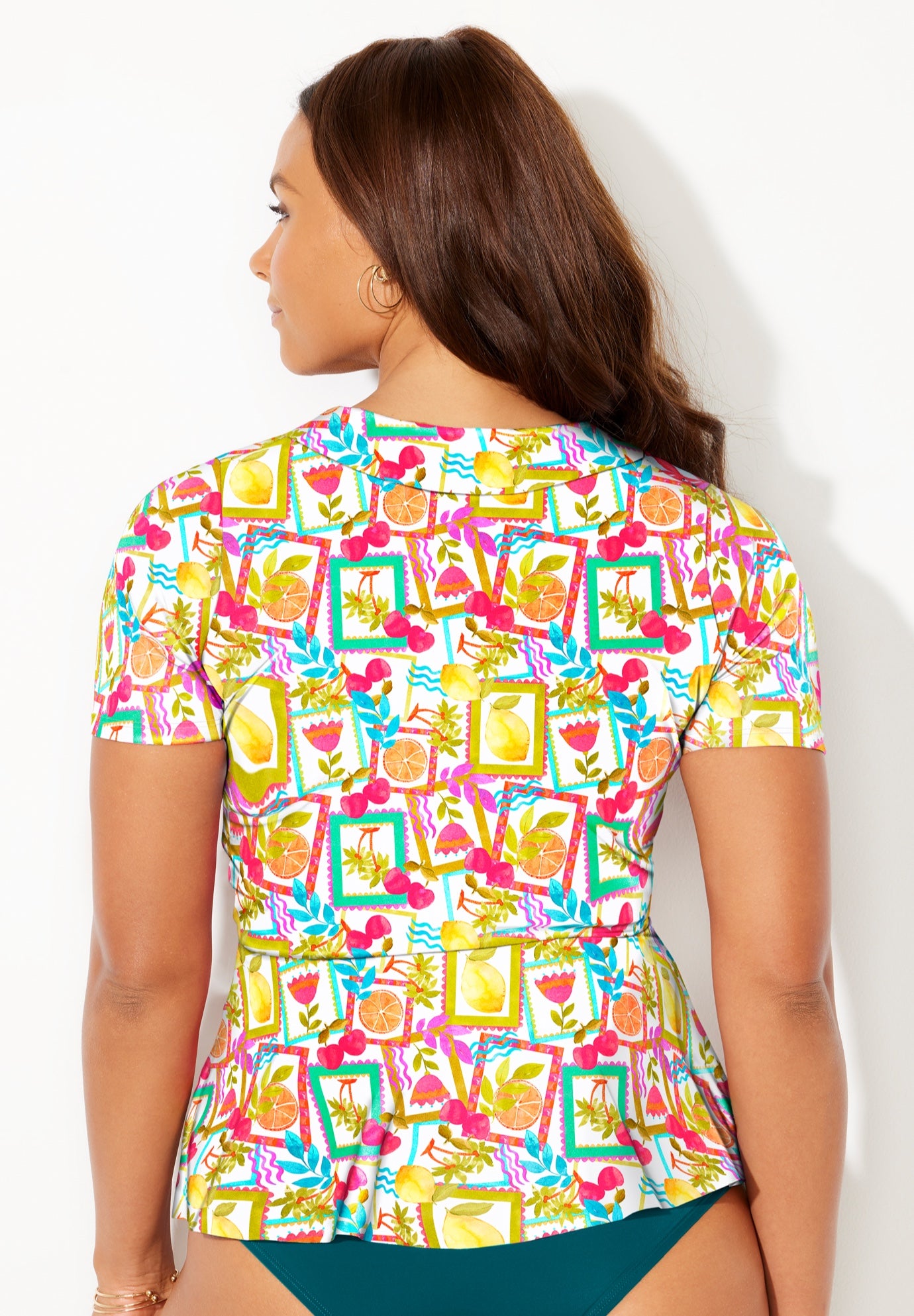 Short Sleeve Faux Wrap Tankini Top image number 1