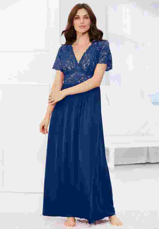 Long Lace Top Stretch Knit Gown image number 5