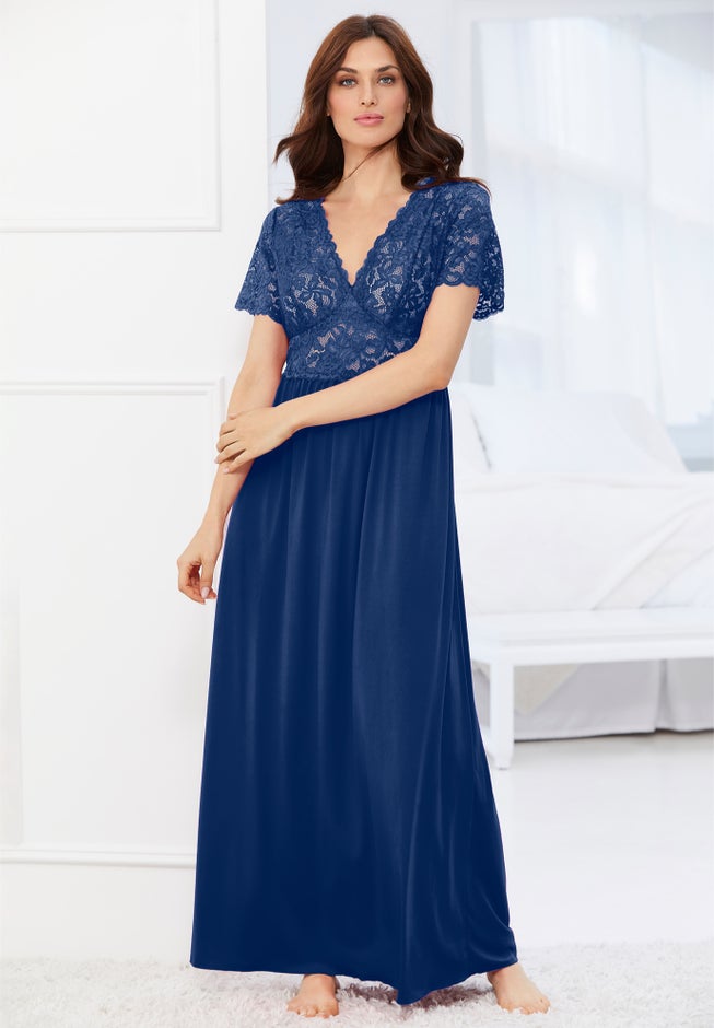 Long Lace Top Stretch Knit Gown image number 5