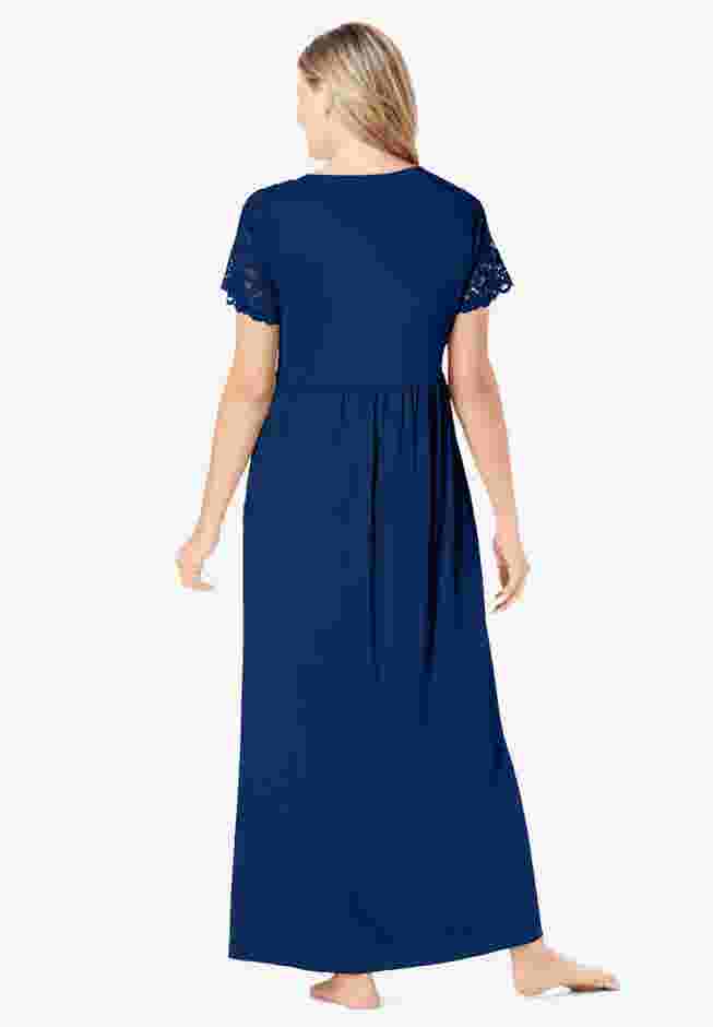 Long Lace Top Stretch Knit Gown image number 1
