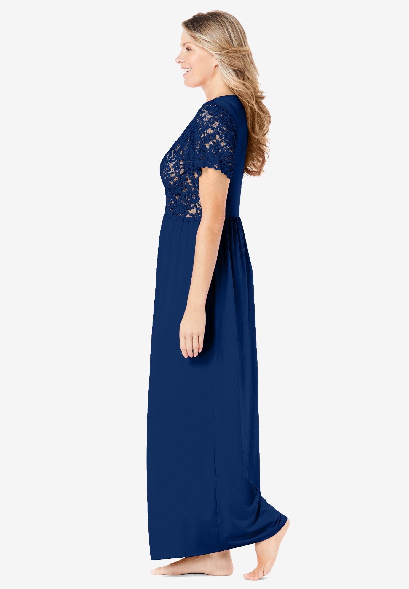 Long Lace Top Stretch Knit Gown image number 2