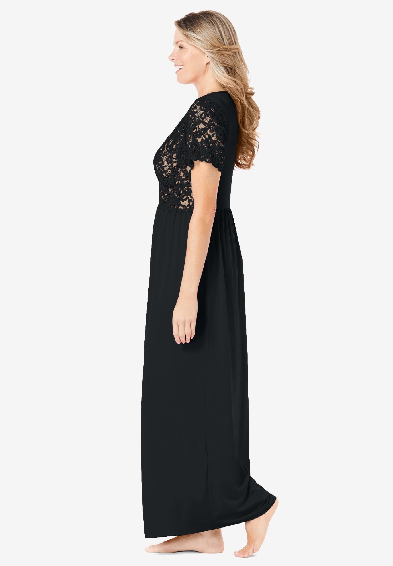 Long Lace Top Stretch Knit Gown image number 2