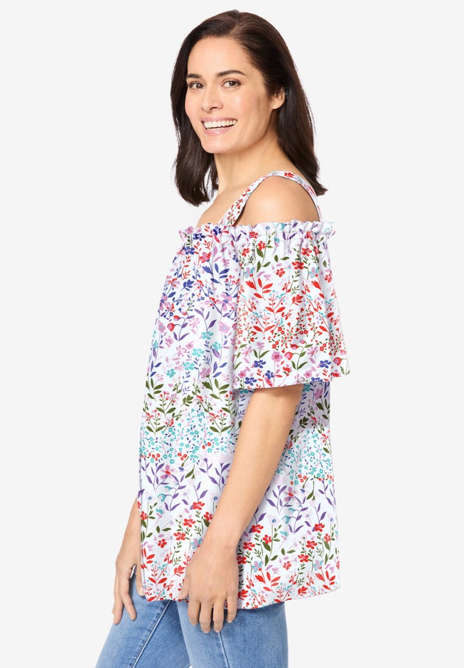 Printed Cold-Shoulder Blouse image number 2