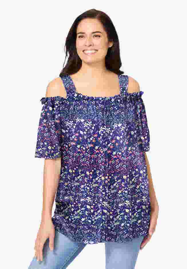 Printed Cold-Shoulder Blouse image number 0
