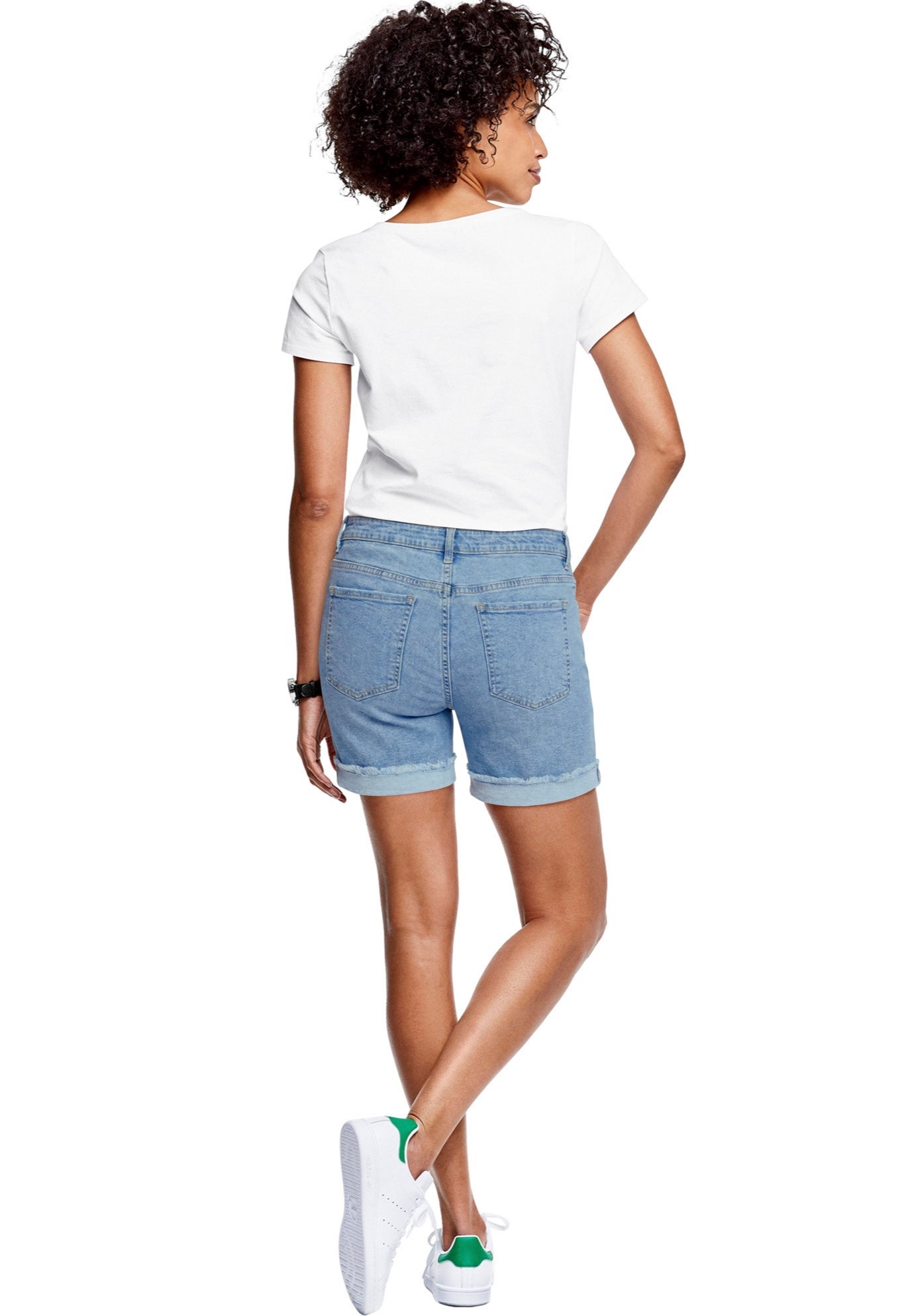 Mid-Rise Stretch Frayed Cuff Hem Shorts image number 1