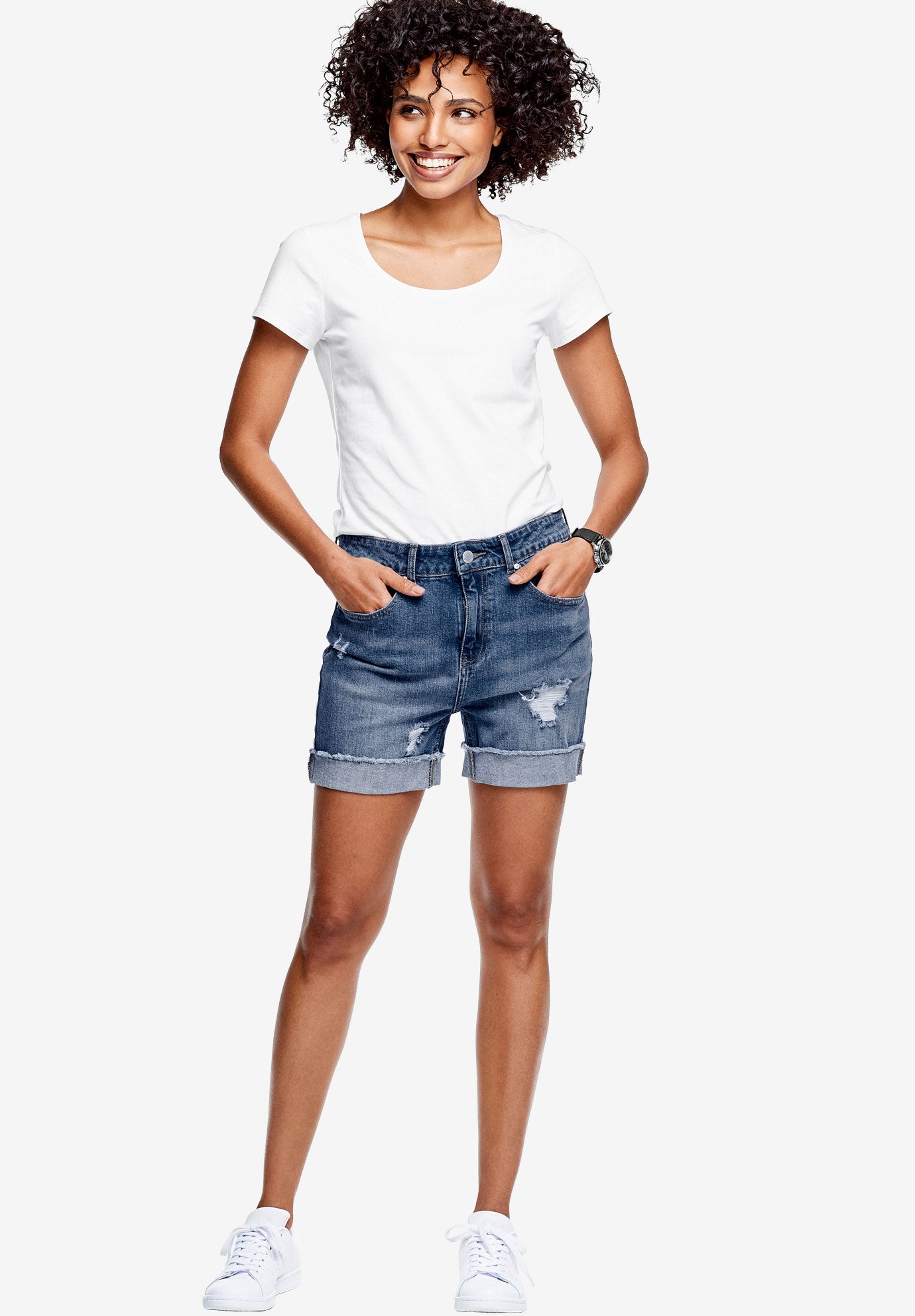 Mid-Rise Stretch Frayed Cuff Hem Shorts image number 0