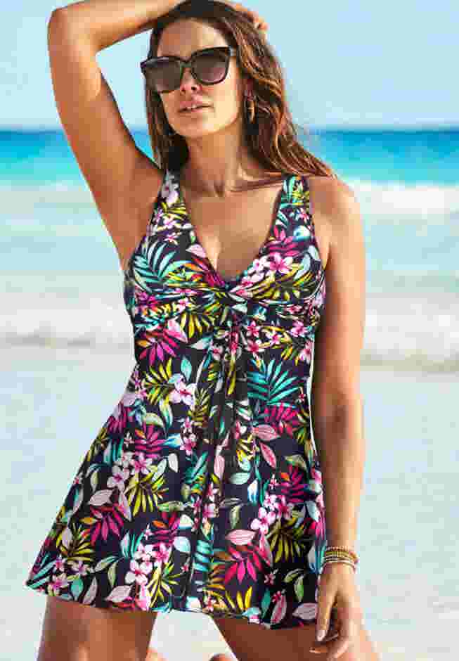 Twist Front V-Neck Swimdress image number 0