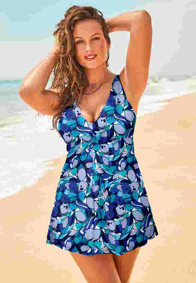 Twist Front V-Neck Swimdress image number 0
