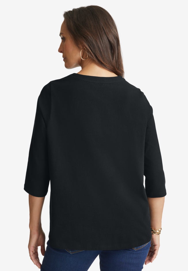 Stretch Cotton Henley Top image number 1