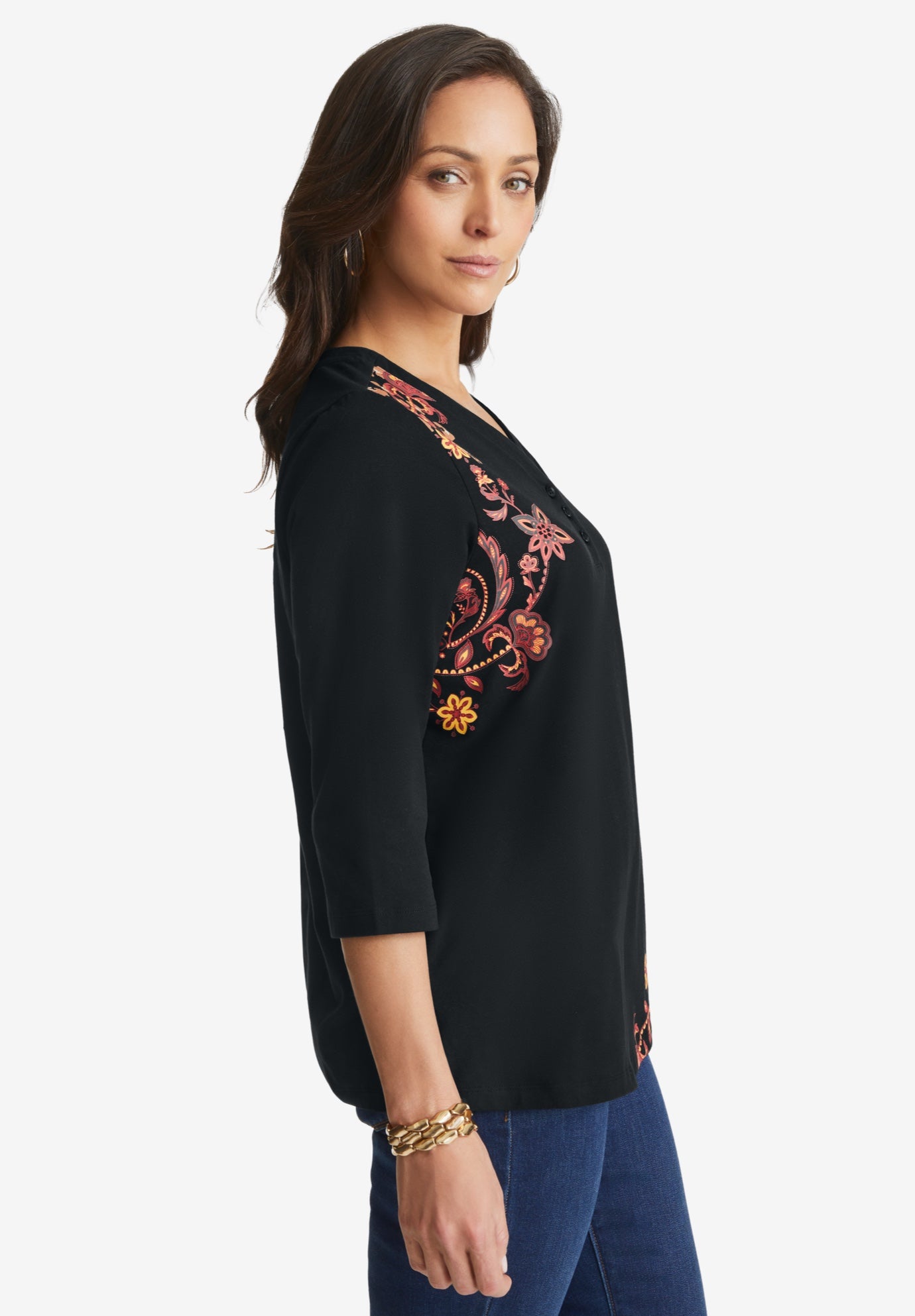 Stretch Cotton Henley Top image number 2