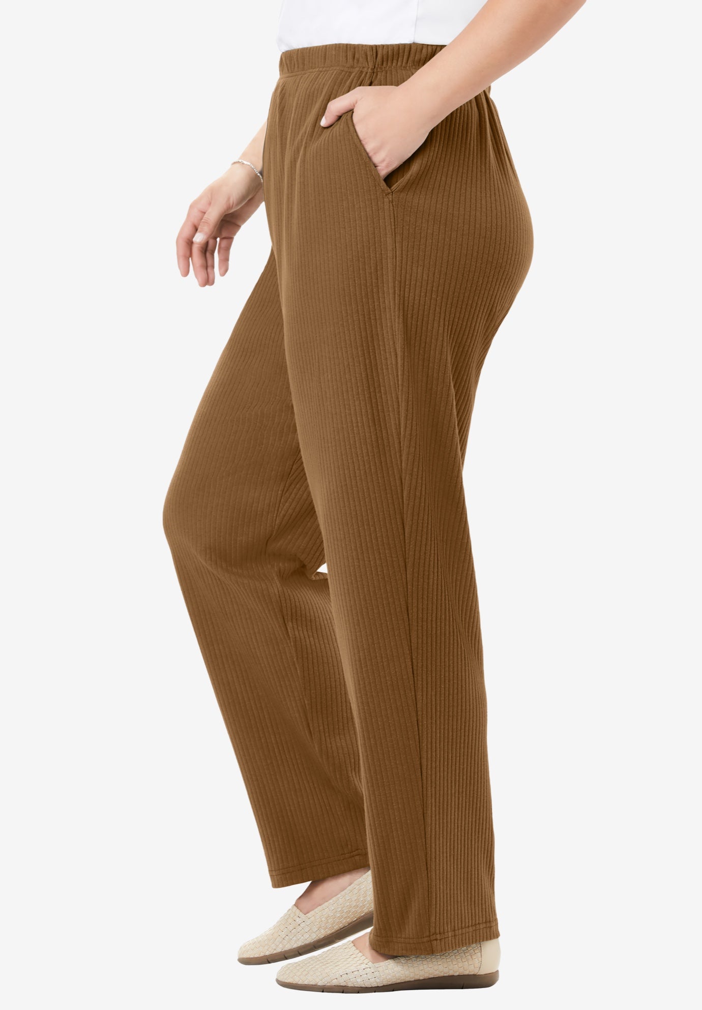 7-Day Knit Ribbed Straight-Leg Pull-On Pants image number 2