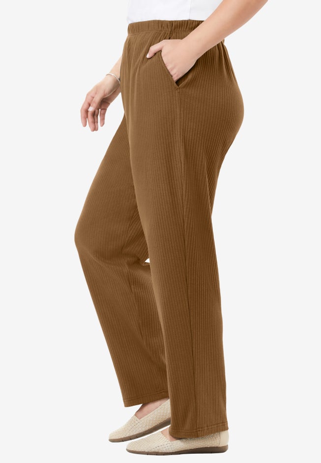 7-Day Knit Ribbed Straight-Leg Pull-On Pants image number 2