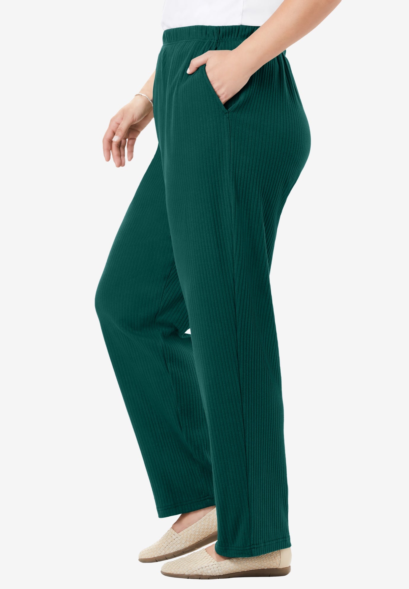 7-Day Knit Ribbed Straight-Leg Pull-On Pants image number 2