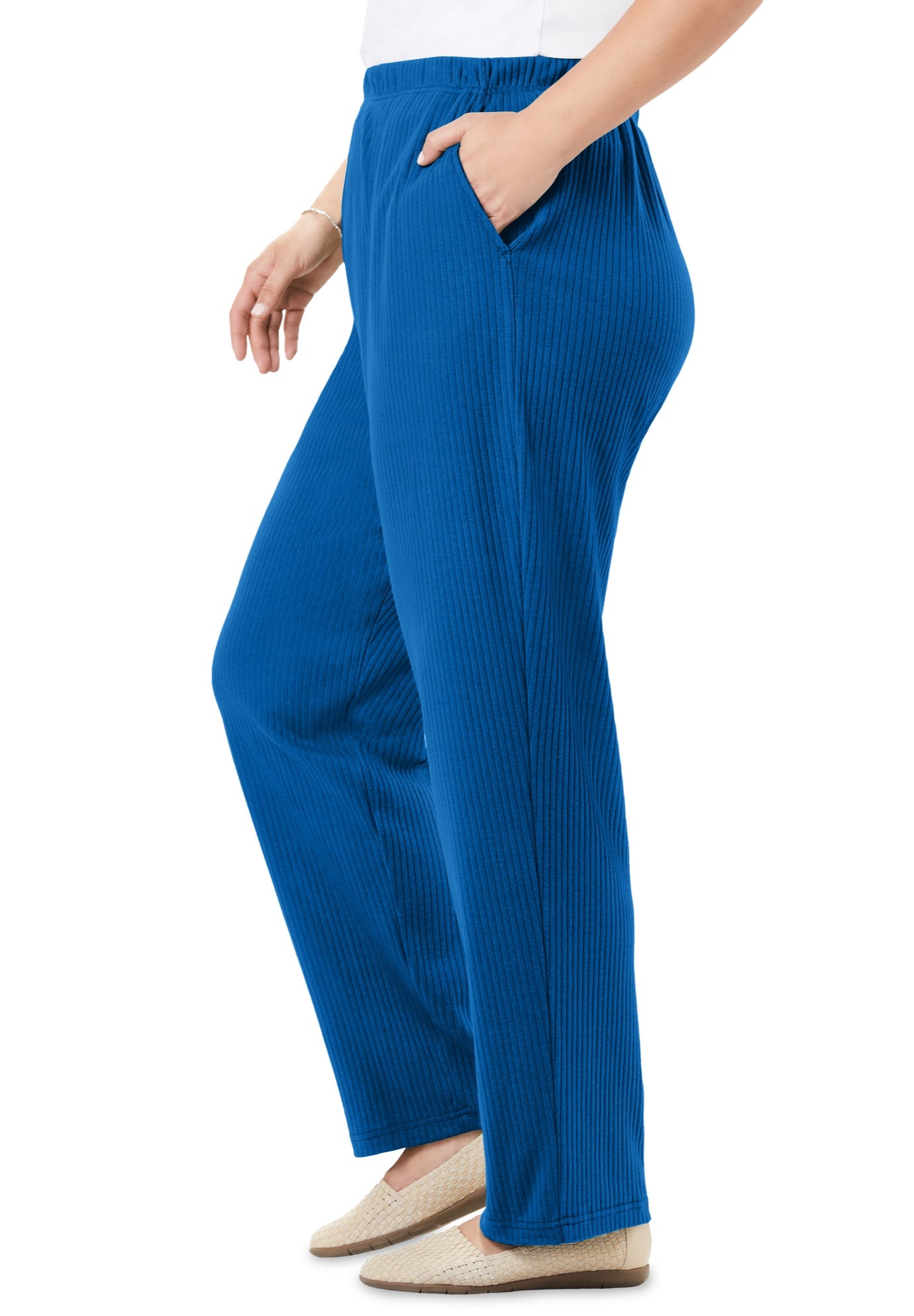 7-Day Knit Ribbed Straight-Leg Pull-On Pants image number 2
