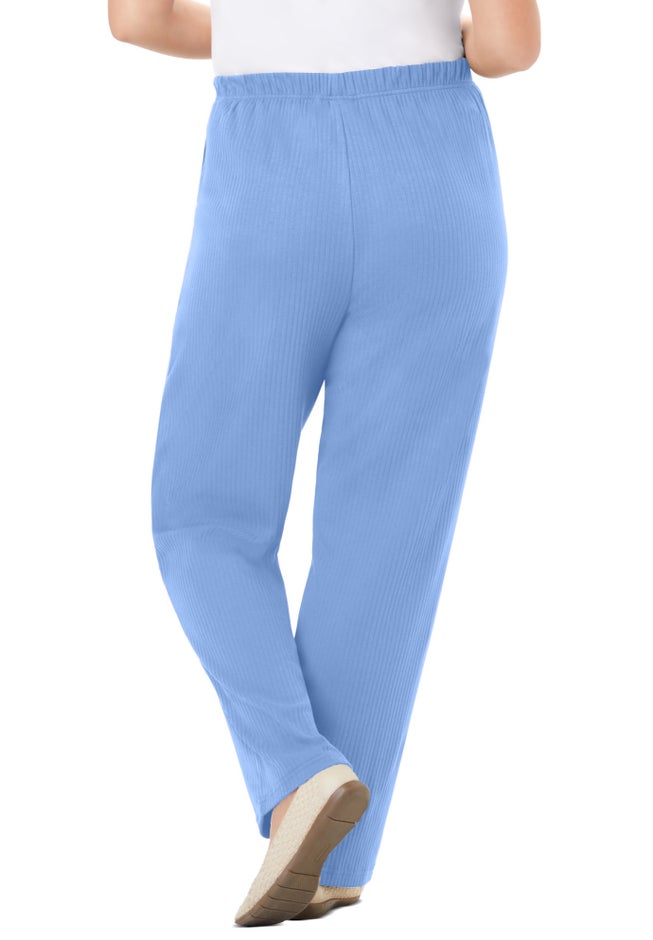 7-Day Knit Ribbed Straight-Leg Pull-On Pants image number 1