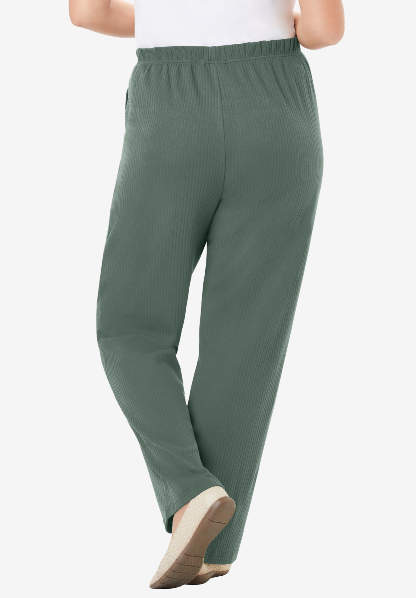 7-Day Knit Ribbed Straight-Leg Pull-On Pants image number 1