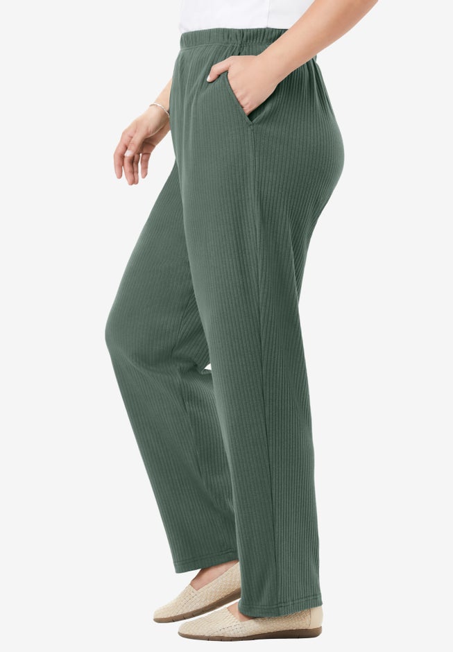 7-Day Knit Ribbed Straight-Leg Pull-On Pants image number 2