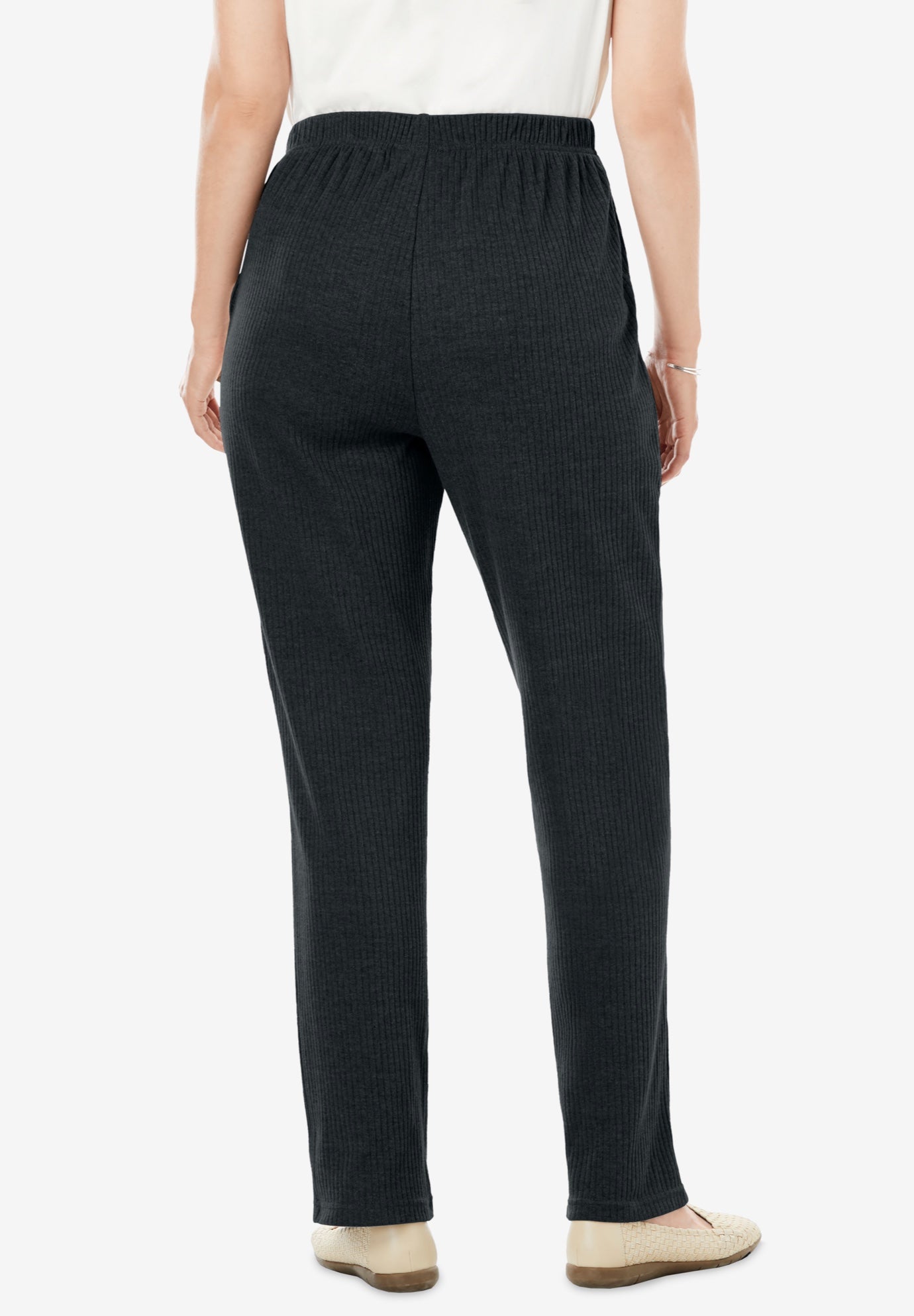7-Day Knit Ribbed Straight-Leg Pull-On Pants image number 1