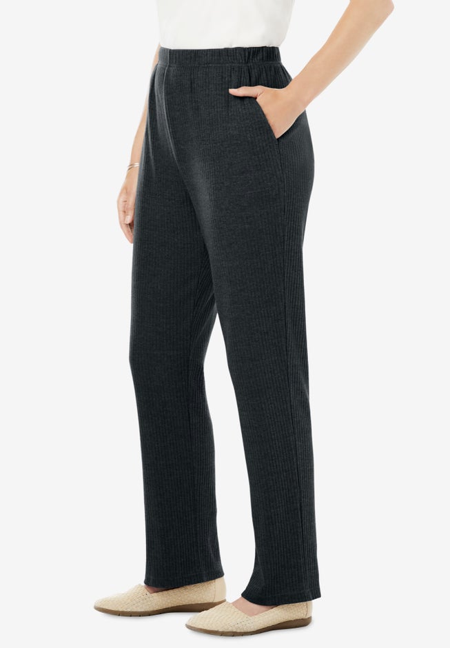 7-Day Knit Ribbed Straight-Leg Pull-On Pants image number 2