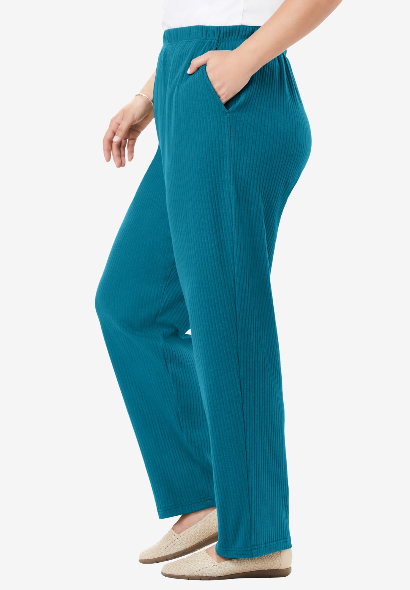 7-Day Knit Ribbed Straight-Leg Pull-On Pants image number 2