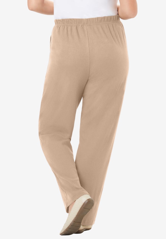 7-Day Knit Ribbed Straight-Leg Pull-On Pants image number 1