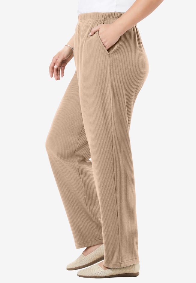 7-Day Knit Ribbed Straight-Leg Pull-On Pants image number 2