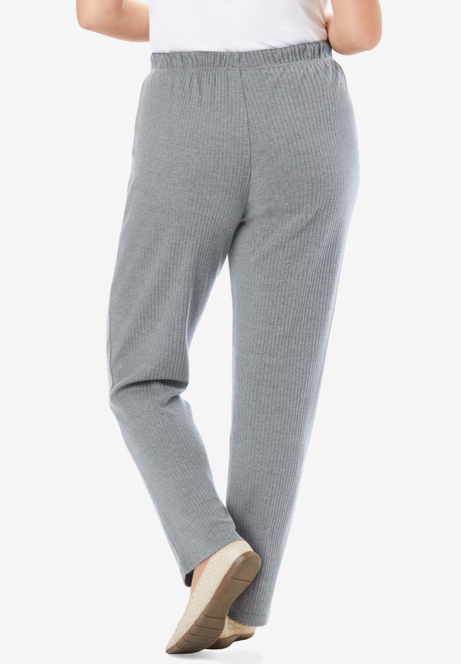 7-Day Knit Ribbed Straight-Leg Pull-On Pants image number 1