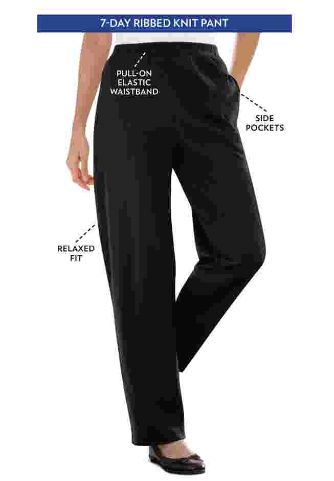 Womens Plus-Size 7-Day Knit Ribbed Straight-Leg Pull-On Pants image number 0
