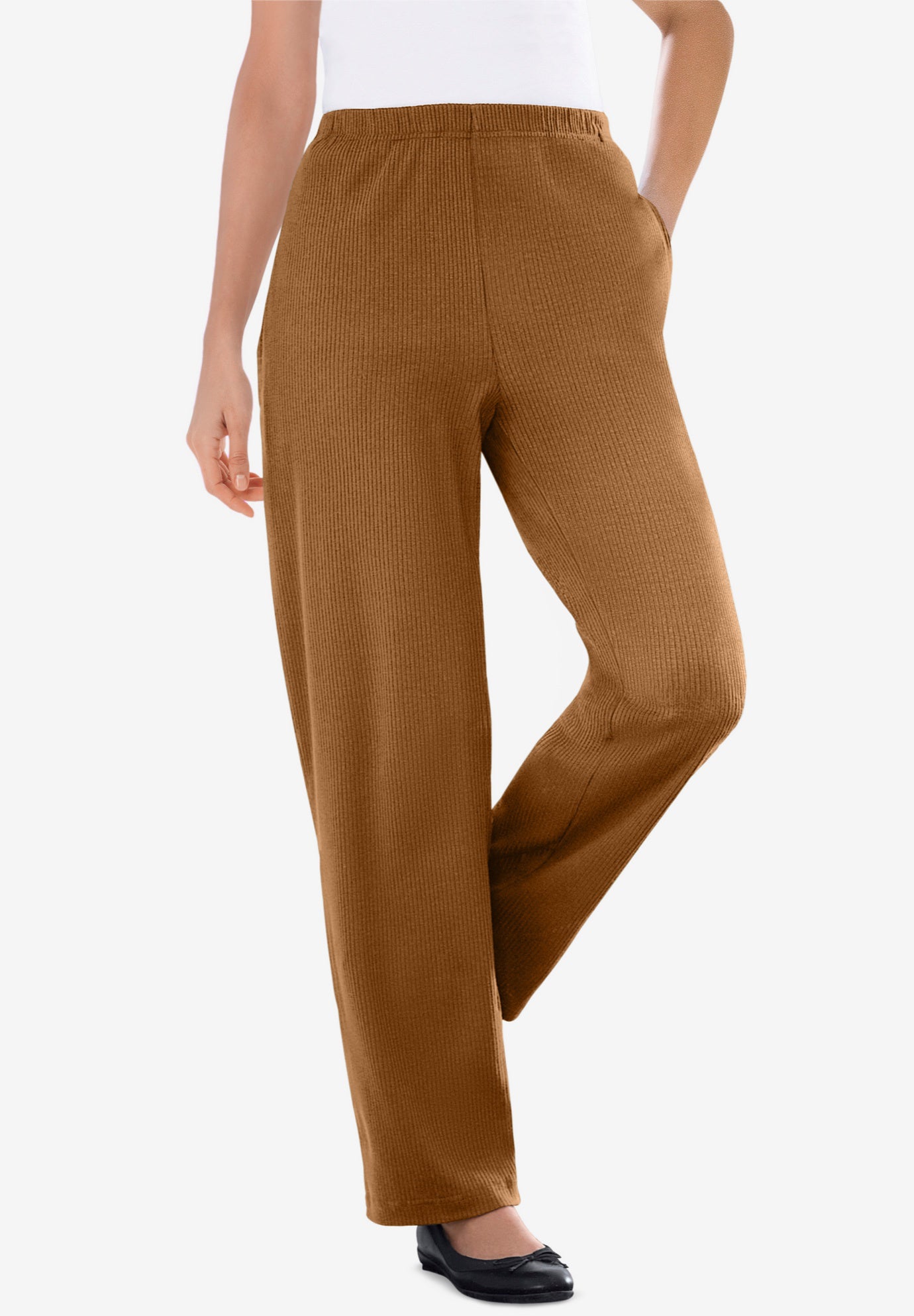 7-Day Knit Ribbed Straight-Leg Pull-On Pants image number 0