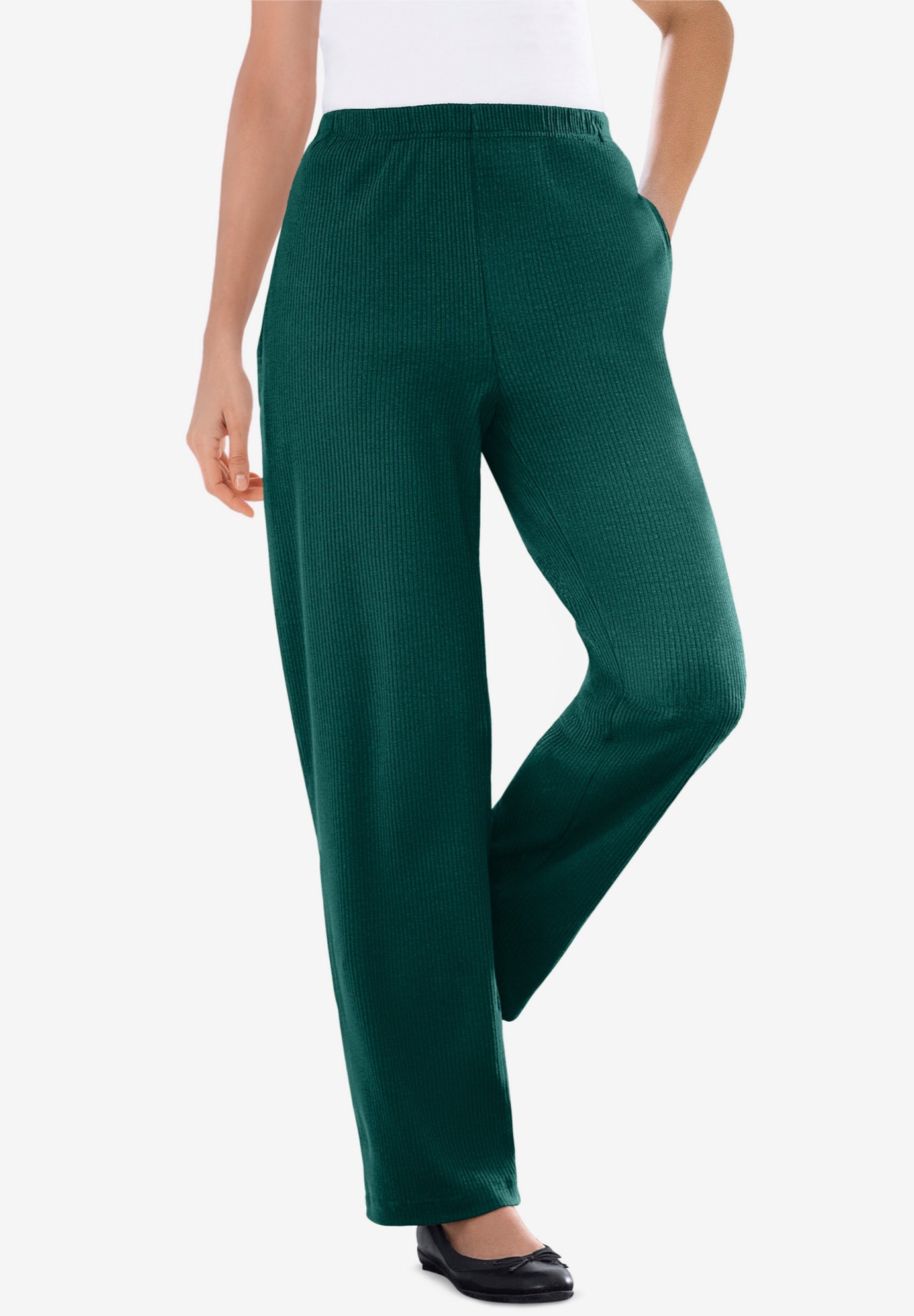 7-Day Knit Ribbed Straight-Leg Pull-On Pants image number 0