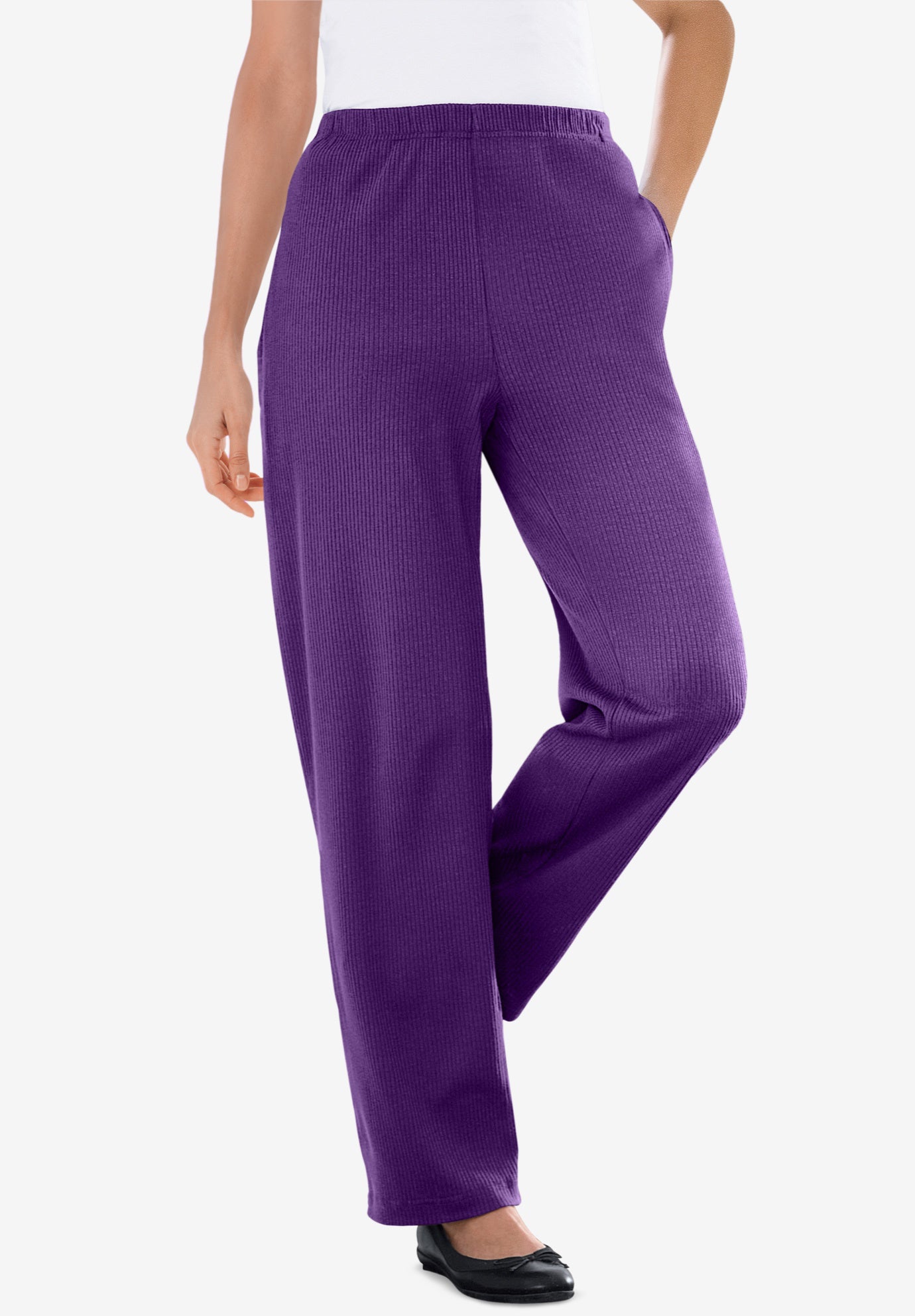 7-Day Knit Ribbed Straight-Leg Pull-On Pants image number 0