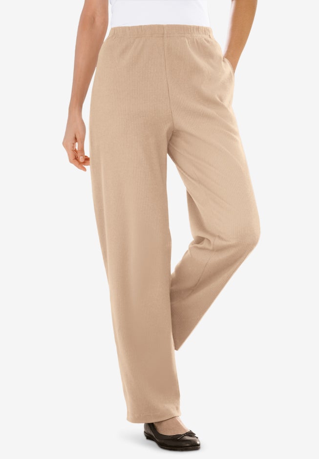 7-Day Knit Ribbed Straight-Leg Pull-On Pants image number 0