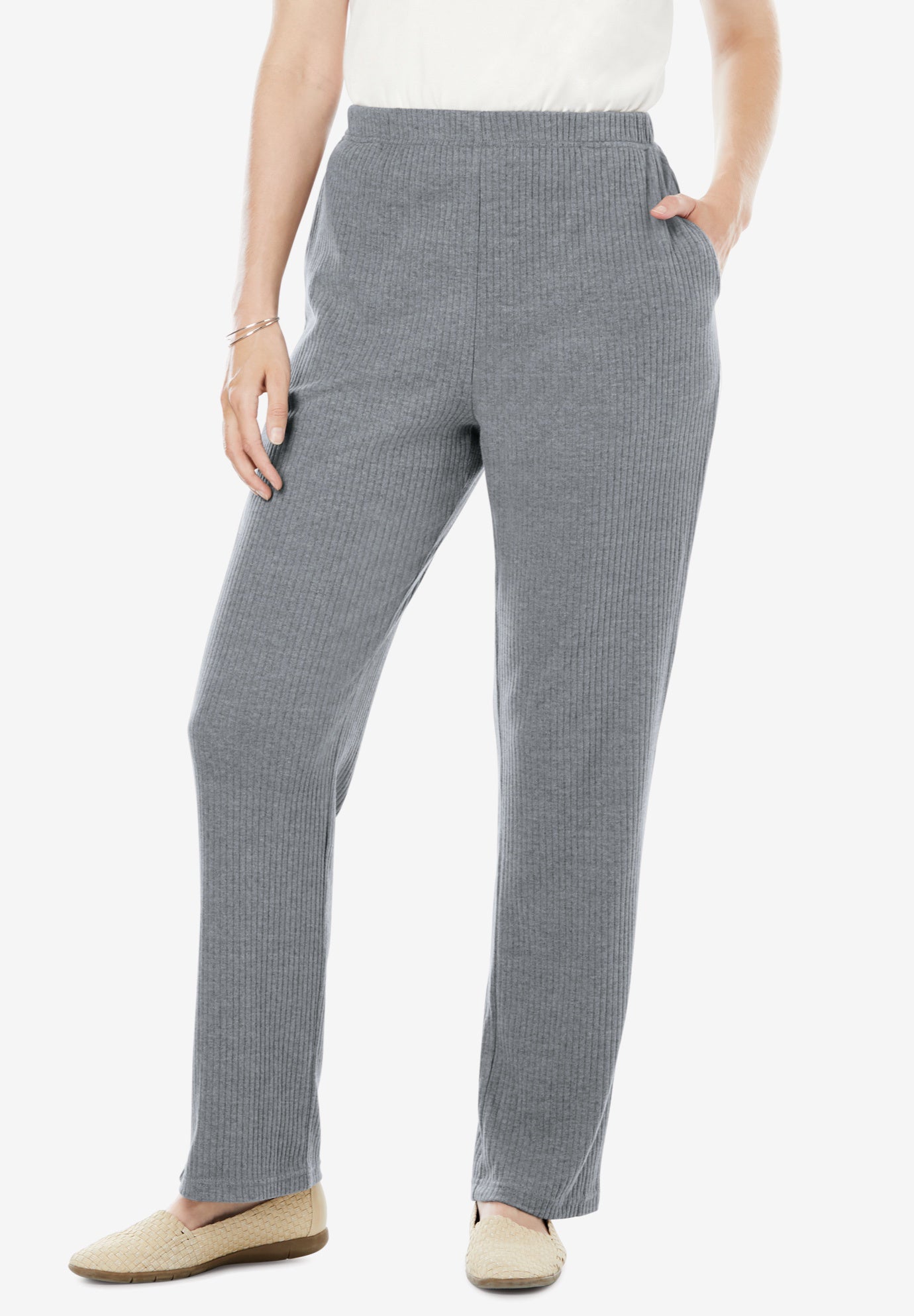 7-Day Knit Ribbed Straight-Leg Pull-On Pants image number 0