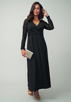 woman within formal dresses Woman Within Plus Size Lettuce Trim Knit Jacket Dress, Women's, Size: 12, Black