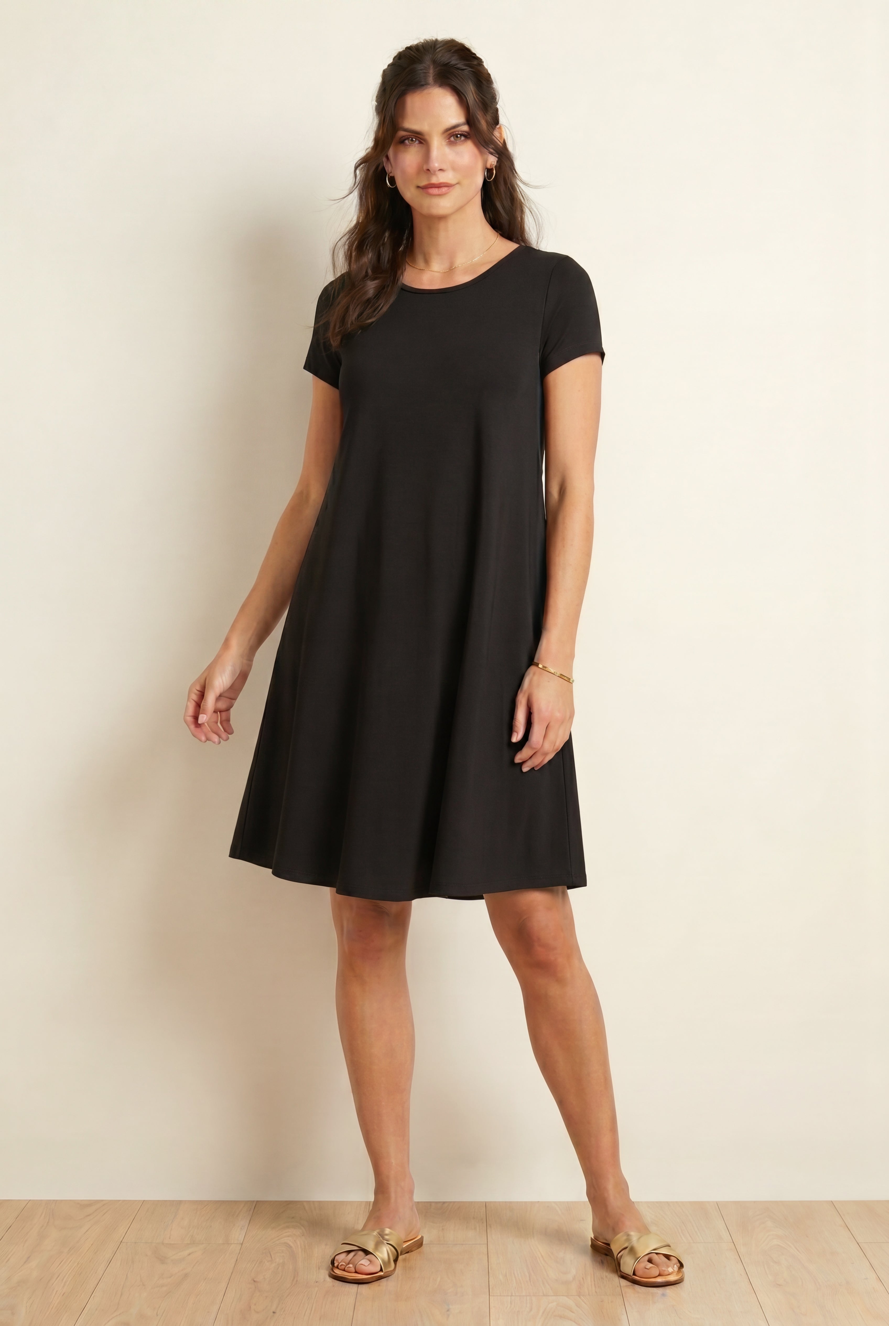 Cotton Spandex A-Line Scoop Neck Short Sleeve Tee Dress image number 0