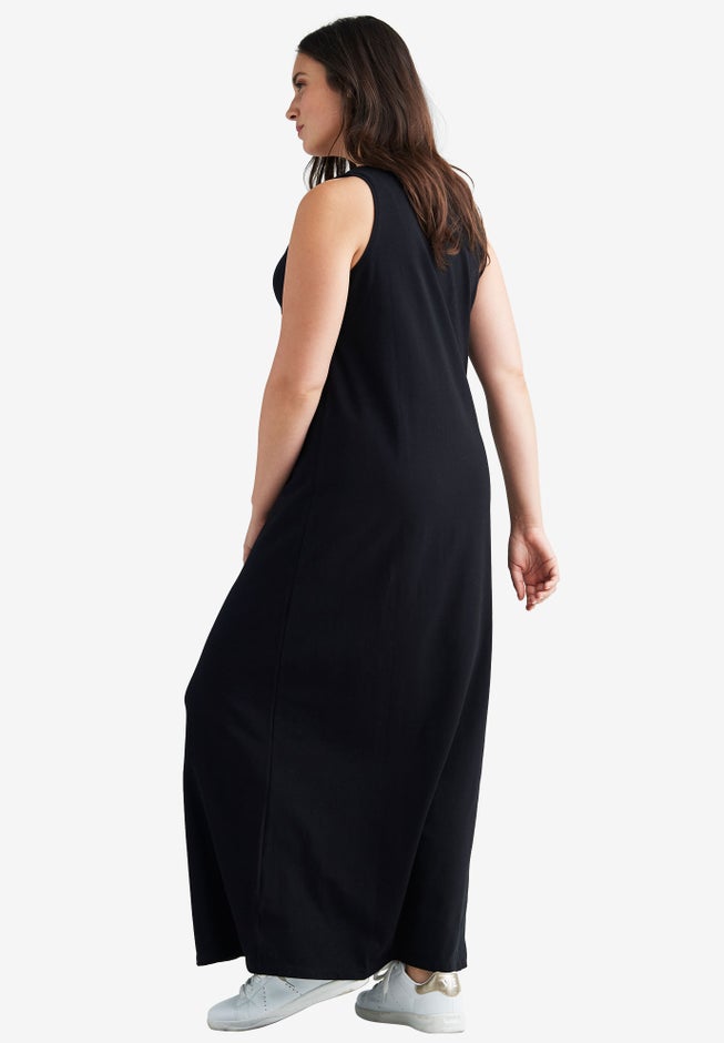 Sleeveless Knit Maxi Dress - Casual A-Line Style, Black | Woman Within Sleeveless Knit Maxi Dress - Casual A-Line Style, Black | Woman Within