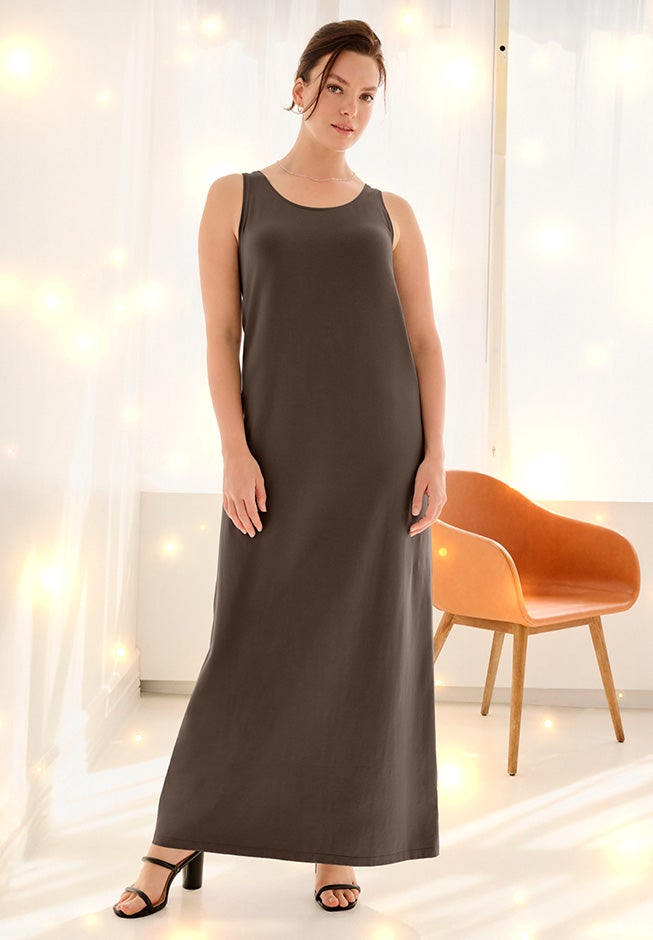 Cotton Spandex Scoop Neck Sleeveless A-Line Maxi Dress image number 2