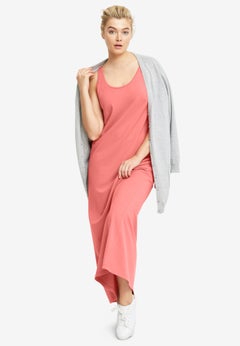 Cotton Spandex Scoop Neck Sleeveless A-Line Maxi Dress