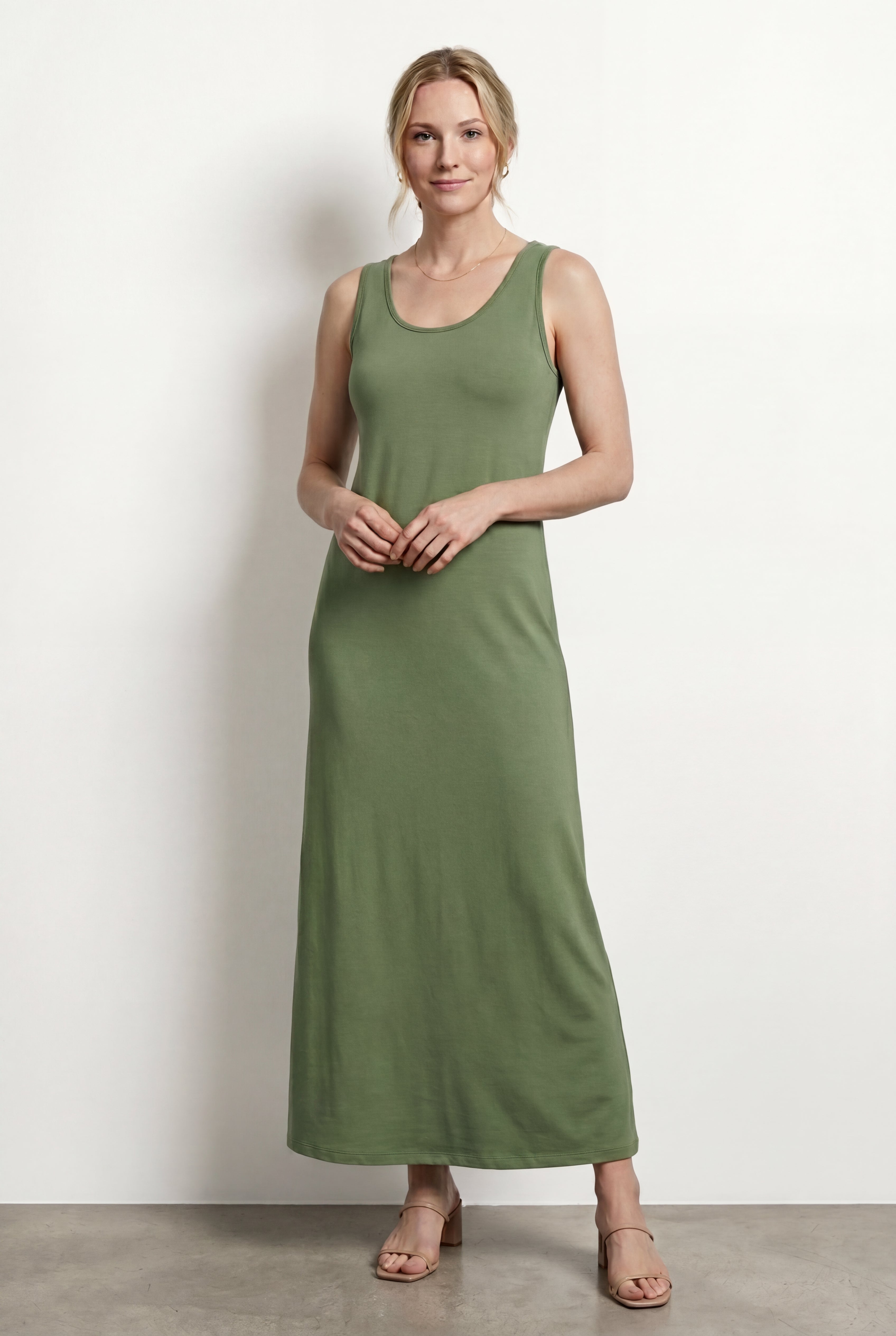 Cotton Spandex Scoop Neck Sleeveless A-Line Maxi Dress image number 0