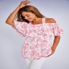 Stretch Knit Cold Shoulder Ruffle Tunic image number null