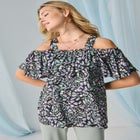 Stretch Knit Cold Shoulder Ruffle Tunic image number null